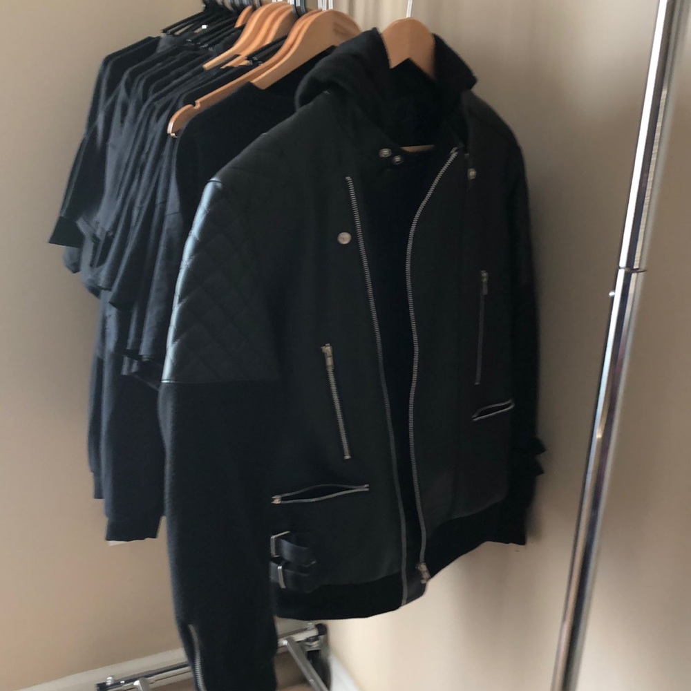 Faux Leather Jacket / Cotton Sleeves & Hood